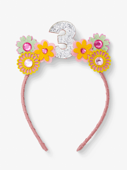 Stych Girls Birthday Floral Gem Headband Crown Pink - one size