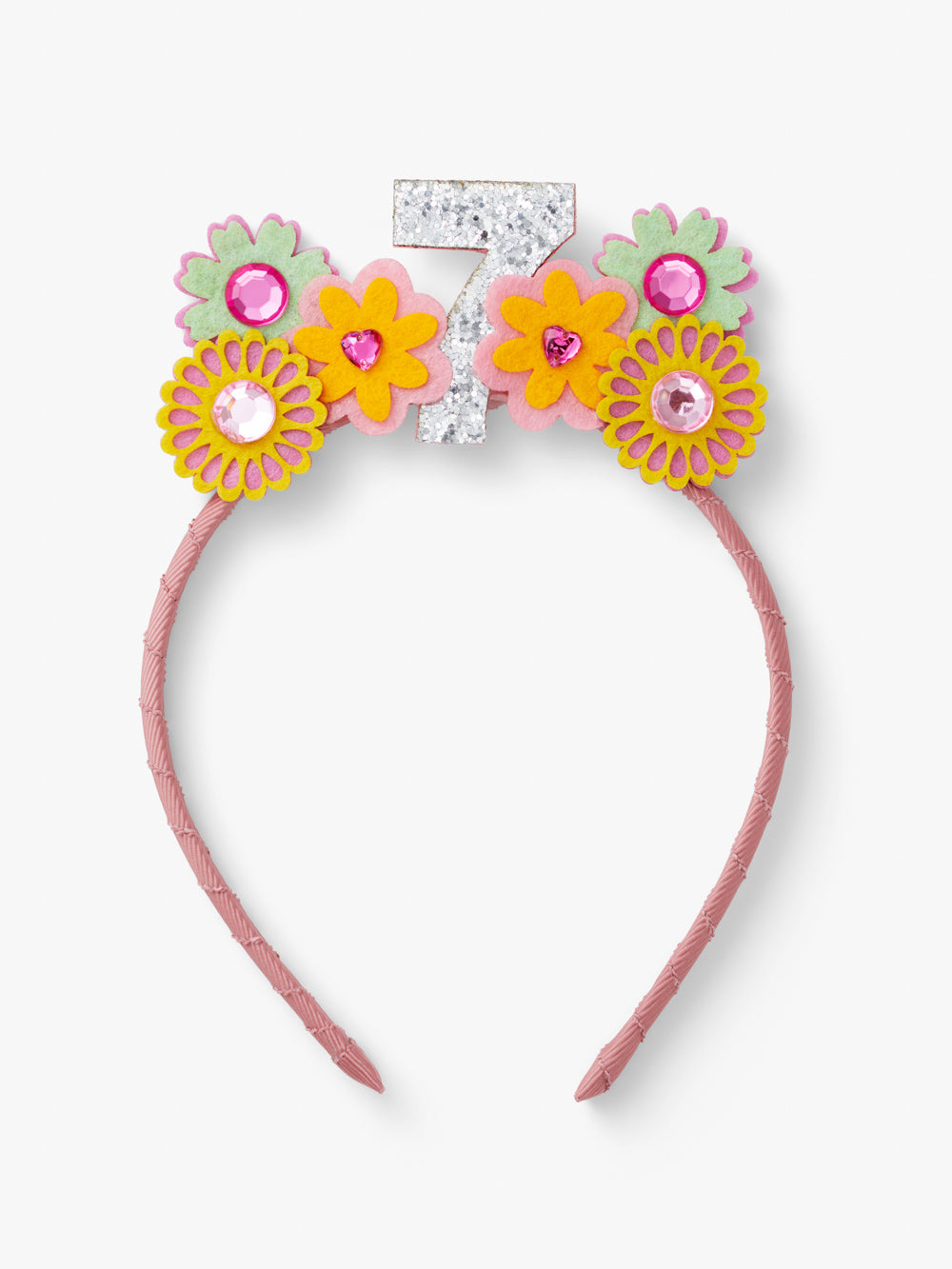 Stych Girls' 7th Birthday Pink Floral Gem Crown Headband Pink