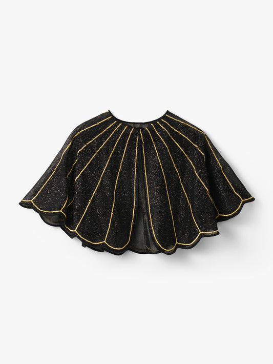 Stych Girl's Gold Sparkle Black Tulle Cape Dress Up One Size