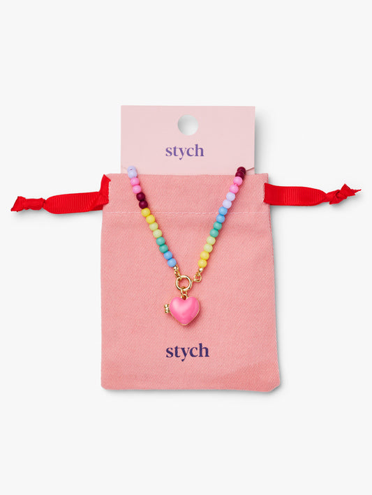 Stych Girls Be Charmed Multi-colour Beaded Necklace And Pink Heart Locket Charm With Gift Pouch