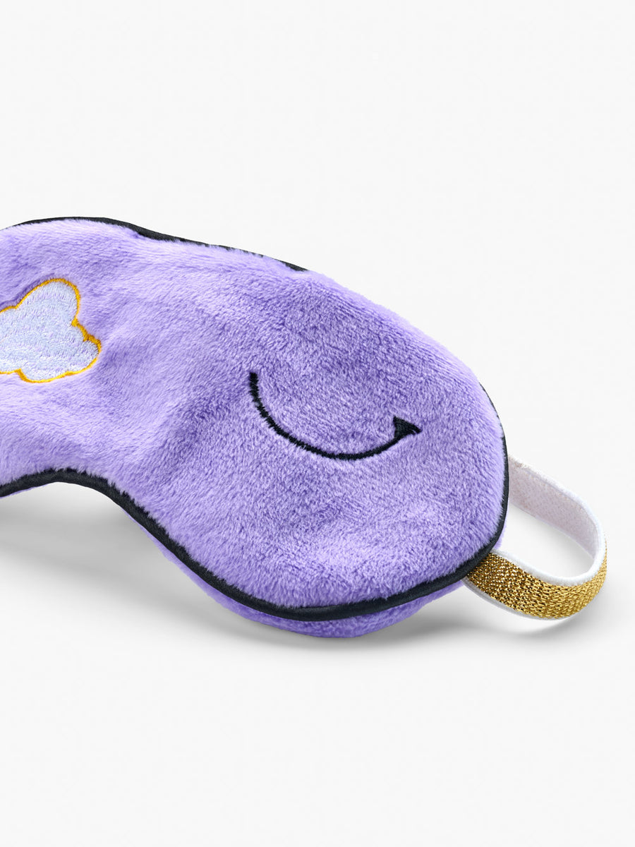 Girl's Lilac Plush Velour Smile Sleep Eye Mask With Velcro Strap