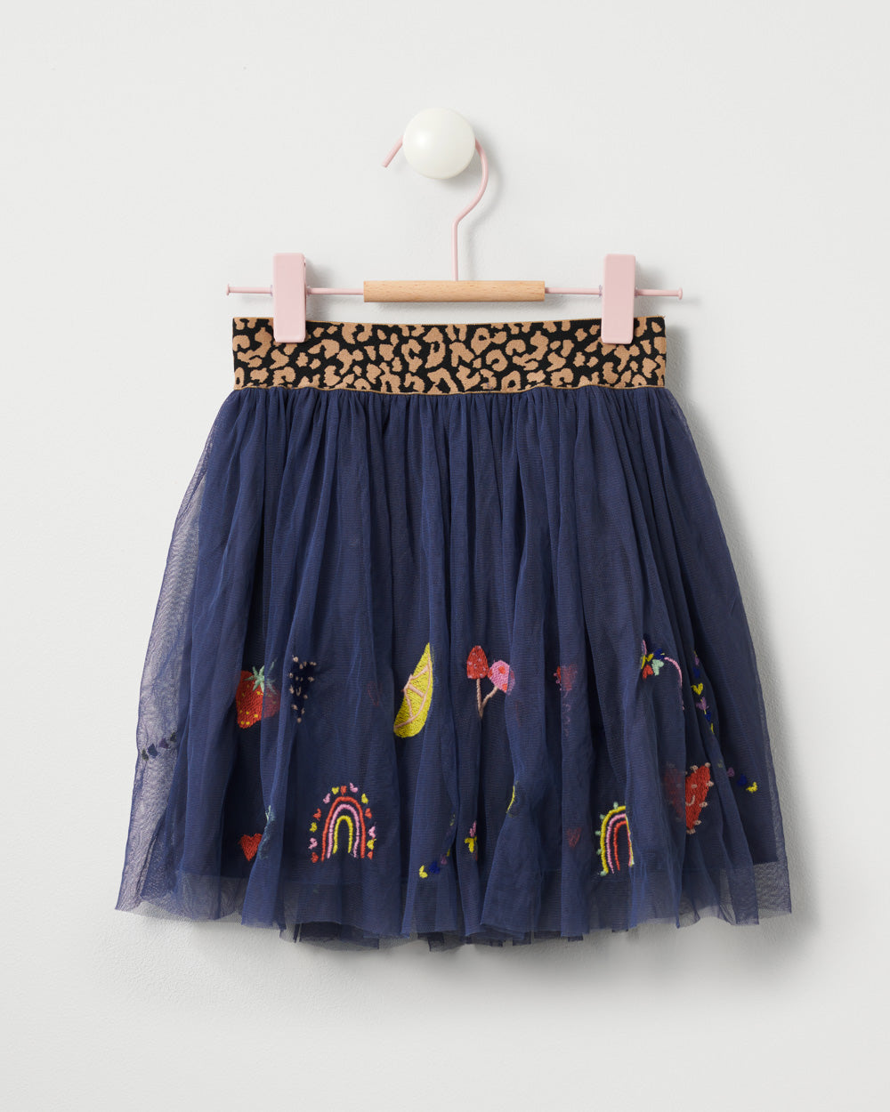 Girls Blue Tulle Rainbow Fruit Embroidered Applique Skirt Stych Stych Accessories