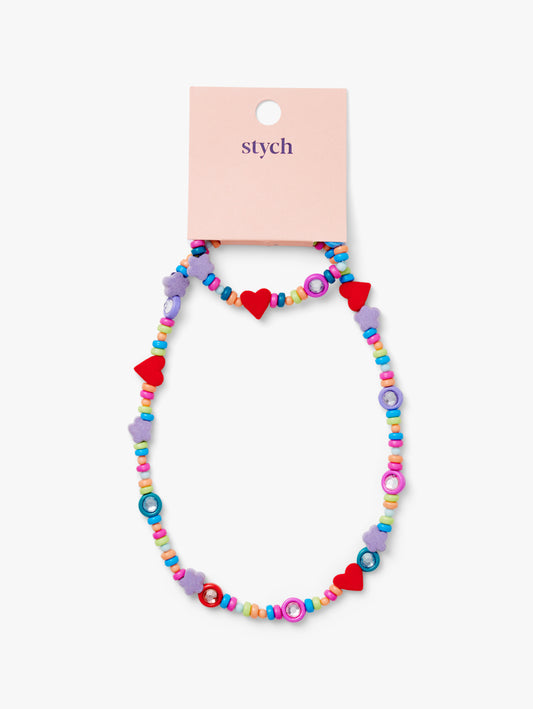 Heart And Flower Flock Beaded Jewellery Set