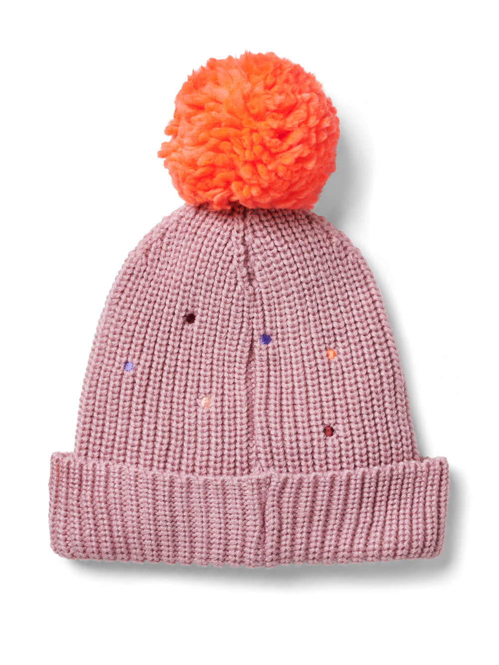 Pink Ribbed Knit Pom Beanie