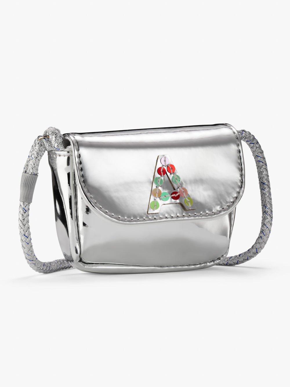 Initial Silver Metallic Mini Crossbody Bag