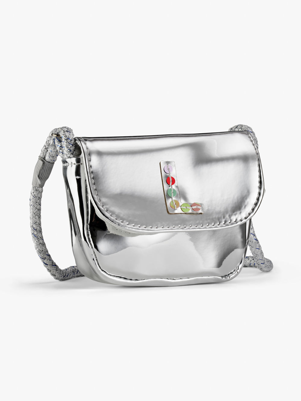 Initial Silver Metallic Mini Crossbody Bag