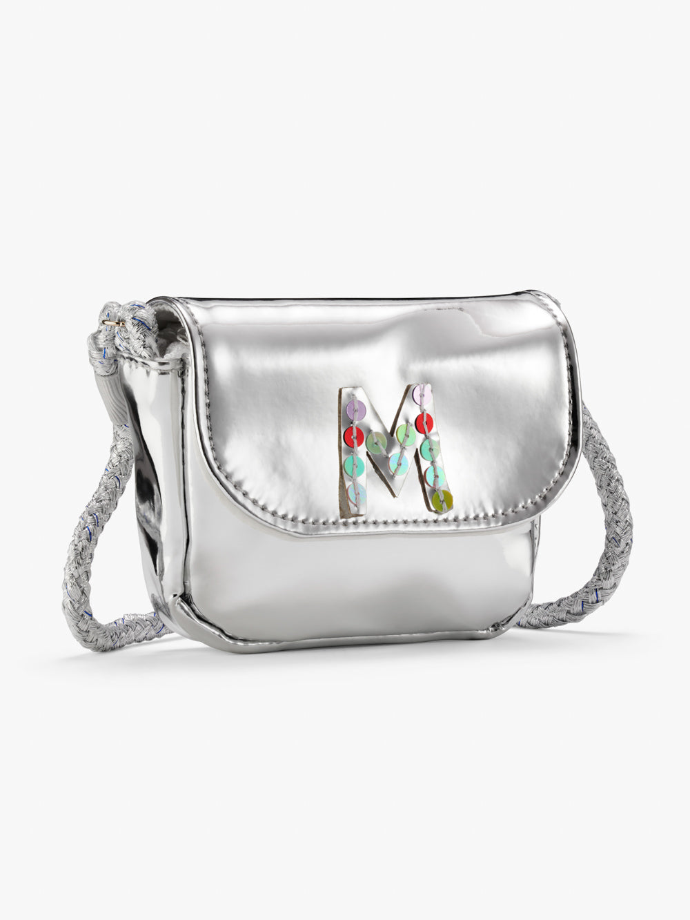 Initial Silver Metallic Mini Crossbody Bag