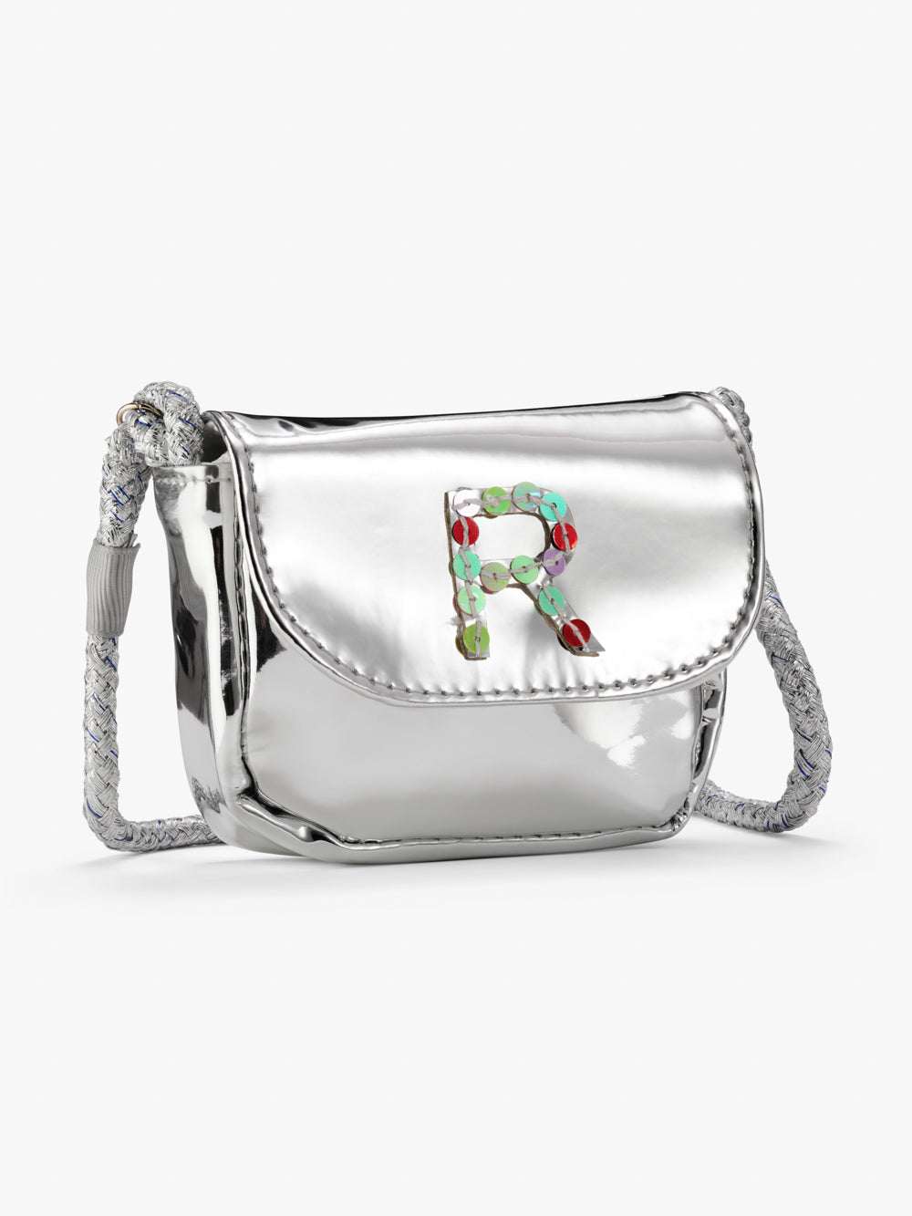 Initial Silver Metallic Mini Crossbody Bag