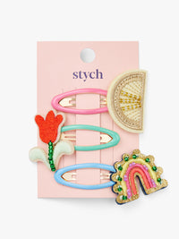 Stych Girls Pack of 3 Rainbow, Tulip & Lemon Stych Icons Embroidery & Beaded Detail. One Size