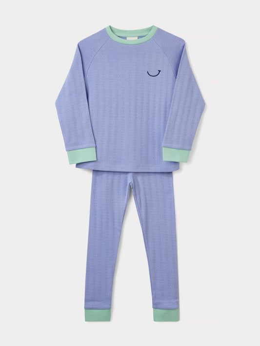 Stych Girl's Blue Pointelle Fabric 2 piece Pyjama Set 3 sizes 3-4 5-6 & 7-8 years