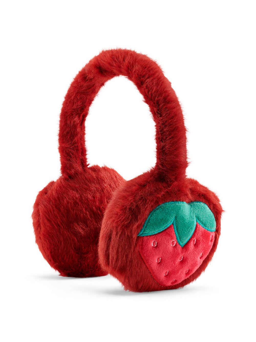 Stych Kids Red Faux Fur Giant Embroidered Strawberry Earmuffs One Size Adjustable