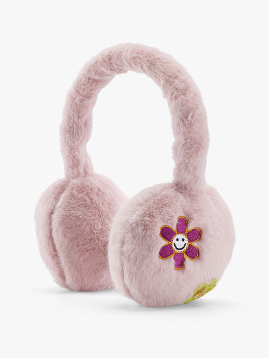 Stych Kids Pink Faux Fur Patch Embroidery With Crochet Flower Detail One Size Adjustable