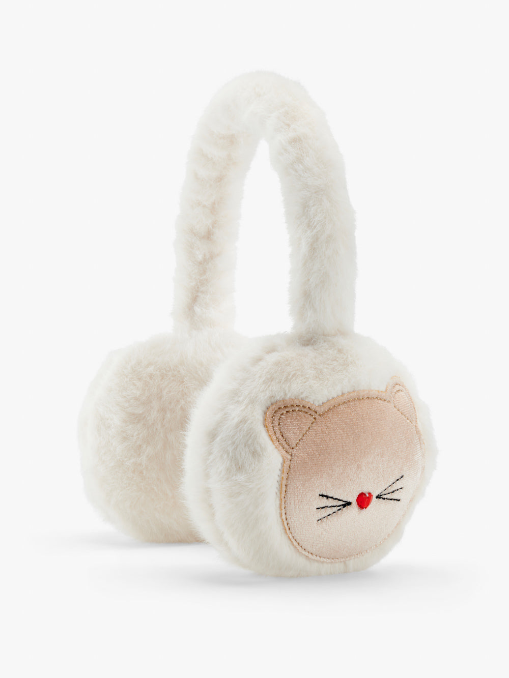 Stych Kids White Faux Fur Patch Cat Face Earmuffs One Size Adjustable