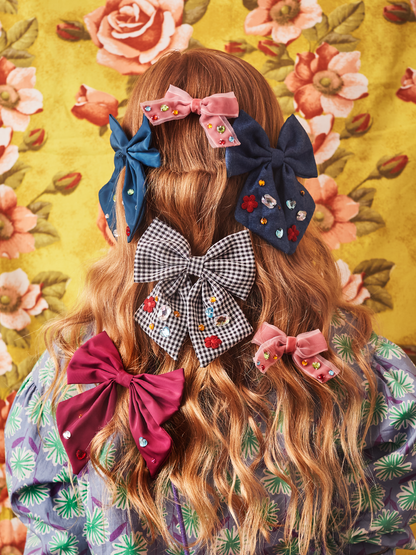 Oversized Bow Gem Hair Clip Chambray