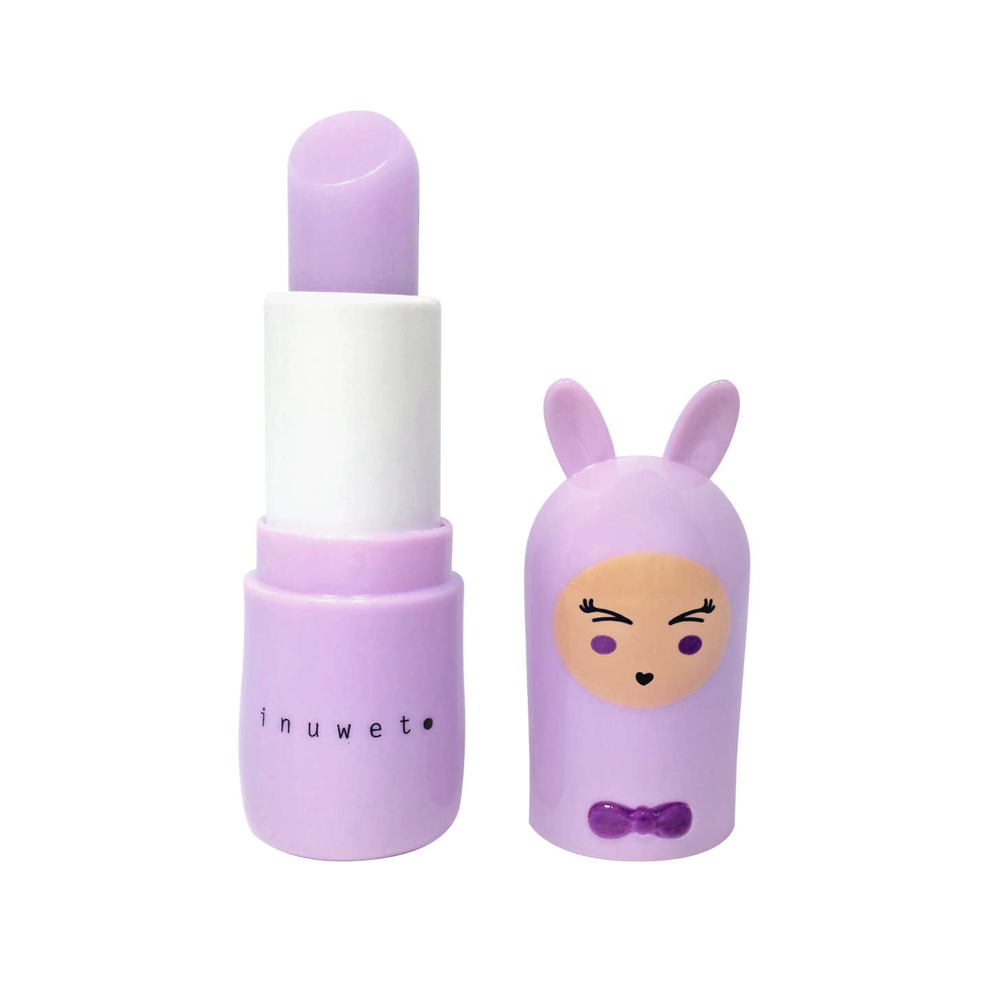 INUWET Brand Kid Friendly marshmellow -scented Lip Balm with character face packaging in lilac