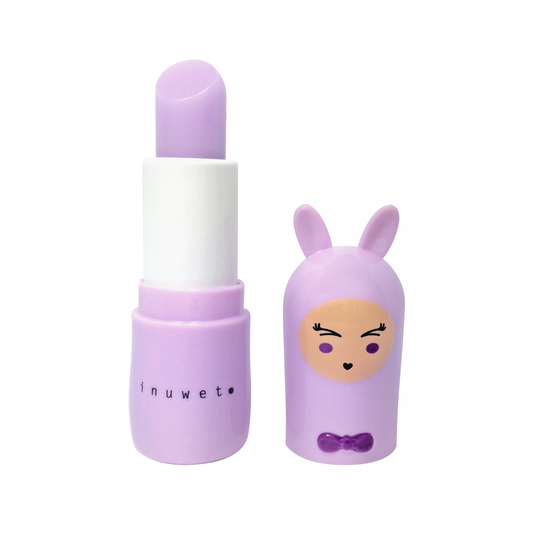 INUWET Brand Kid Friendly marshmellow -scented Lip Balm with character face packaging in lilac