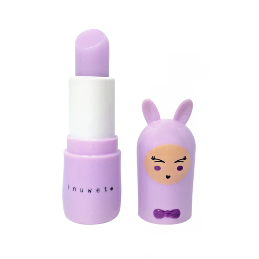 INUWET Brand Kid Friendly marshmellow -scented Lip Balm with character face packaging in lilac