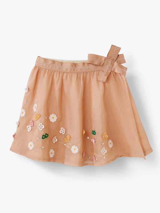 Stych Girls Pink Soft Taffeta Flower Bow Wrap Summer Skirt, Elasticated Sizes 3-4y, 5-6y, 7-8y