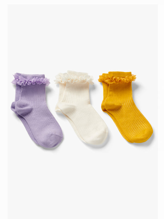 3 Pack Tulle Frill Rib Socks