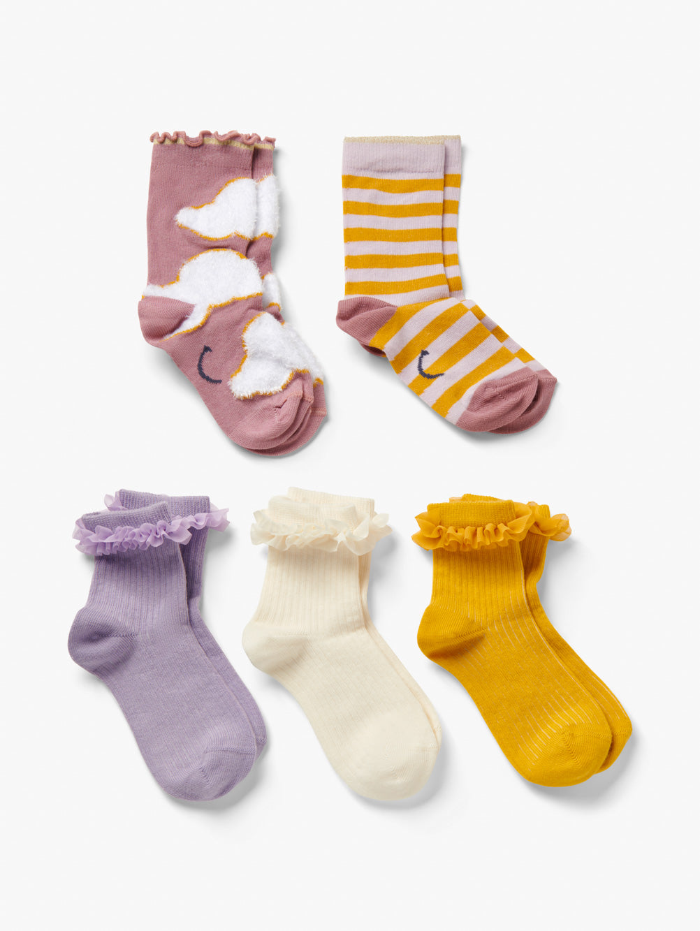 Pastel Frill And Stripe Cotton Socks 5pk Gift Set