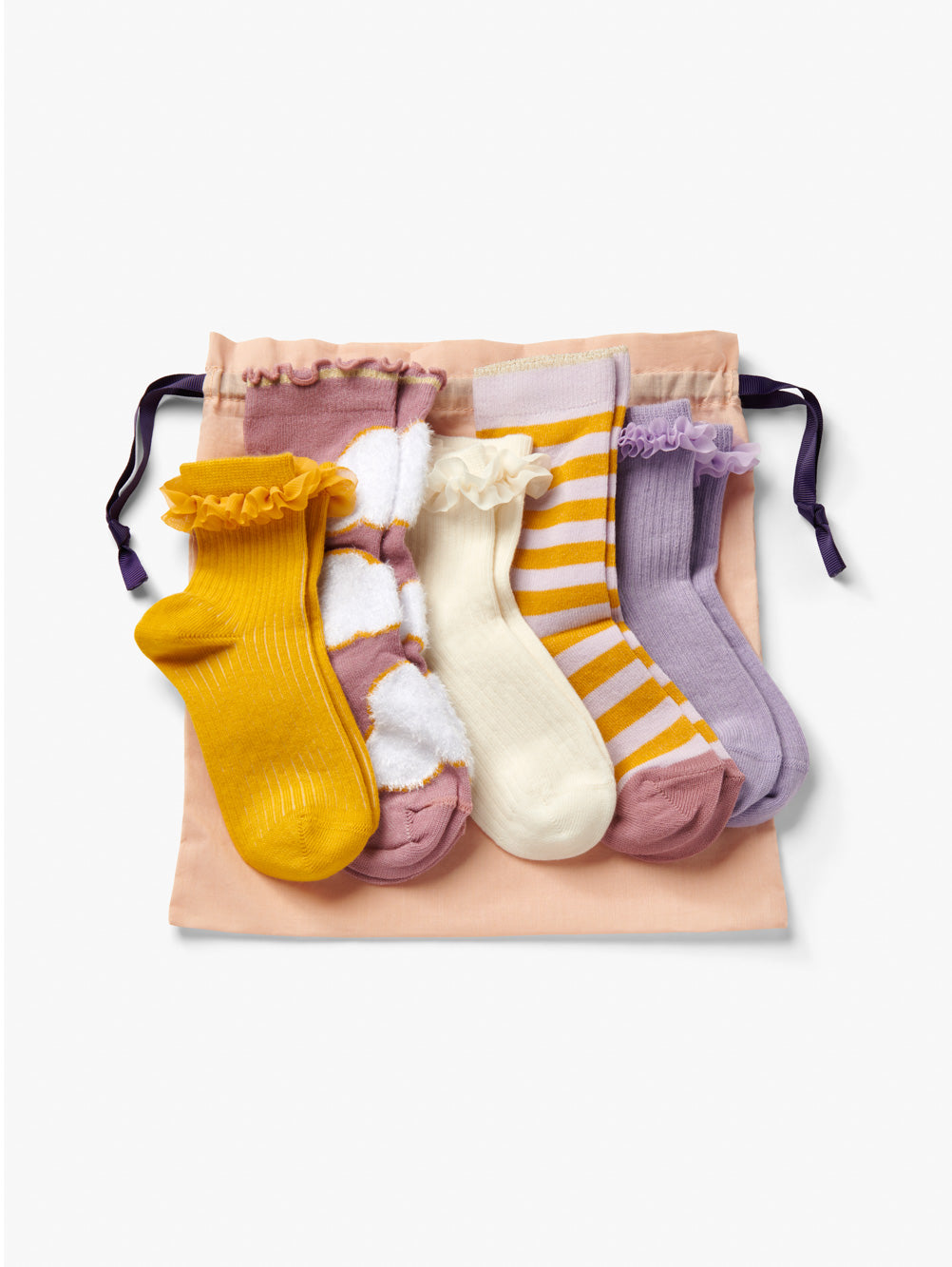 Pastel Frill And Stripe Cotton Socks 5pk Gift Set