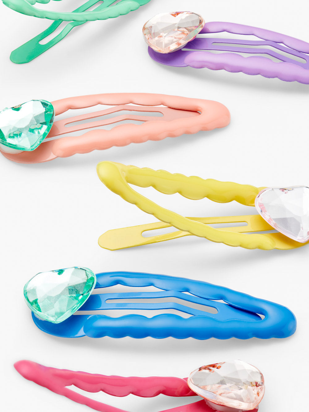 Rainbow Heart Gem Hair Clips 6 Pack