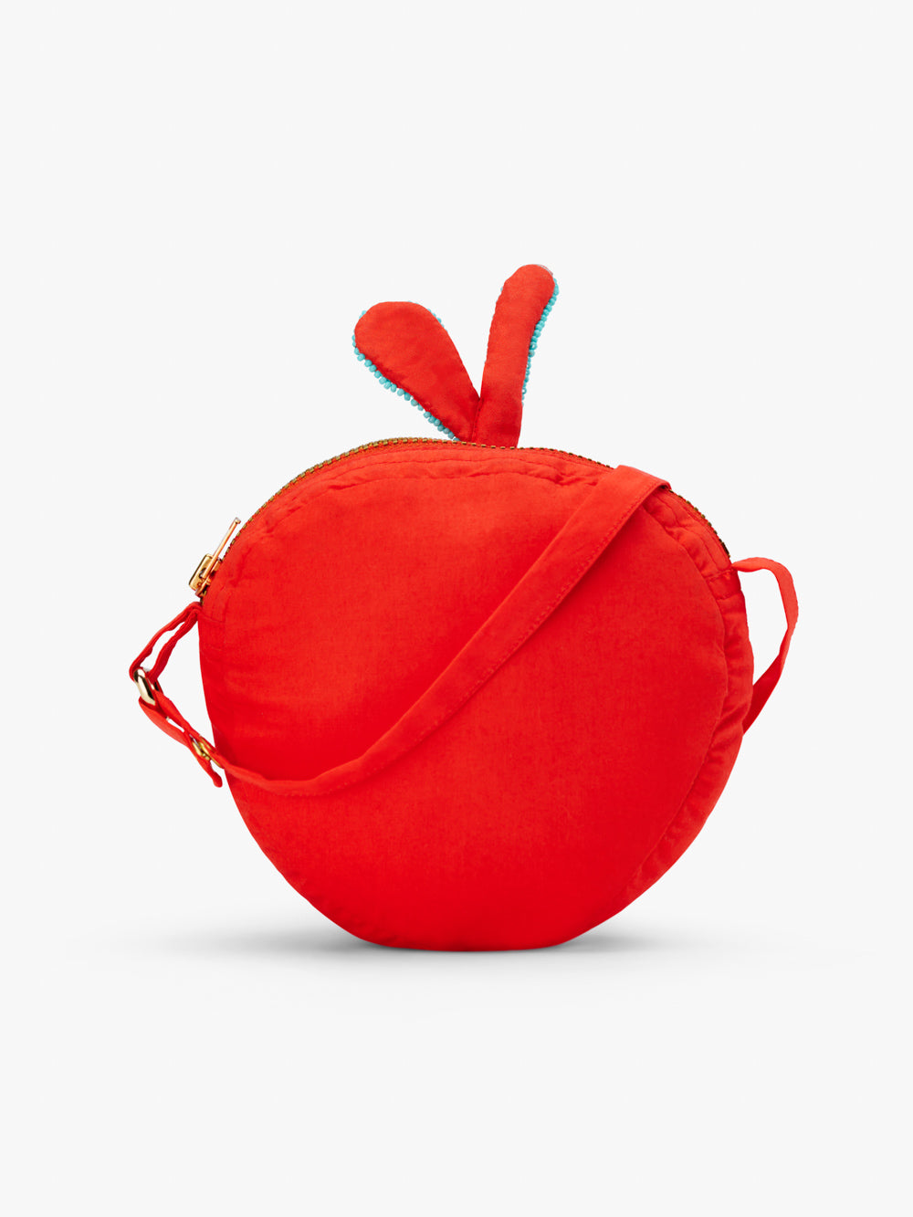 Stych Girls Red Round Crossbody Apple Bag With Beaded Embelishment , Zip Closure.