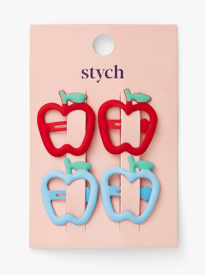 Stych Girls Red & Blue Apple Snap Hair Clips Pack of 4, one size