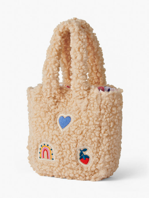 Stych Girl's Cream Borg Stych Heritage Embroidered Patch Bucket Bag, Handle & Popper Closure ; one size