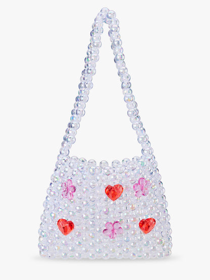 Stych Girls Iridescent Glass Beaded Tote Bag With Heart & Daisy Gems, One size