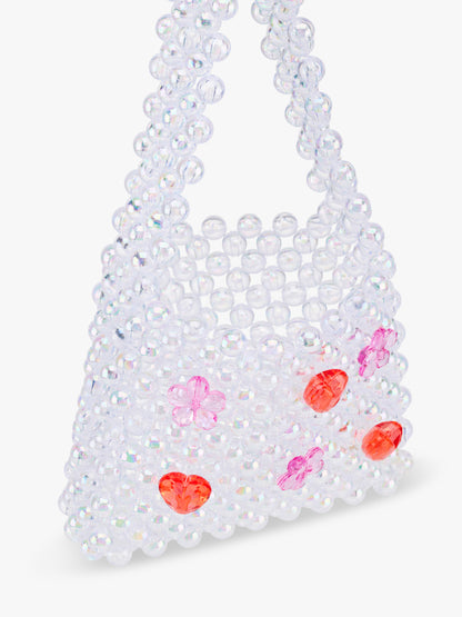 Stych Girls Iridescent Glass Beaded Tote Bag With Heart & Daisy Gems, One size