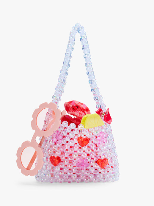 Stych Girls Iridescent Glass Beaded Tote Bag With Heart & Daisy Gems, One size 