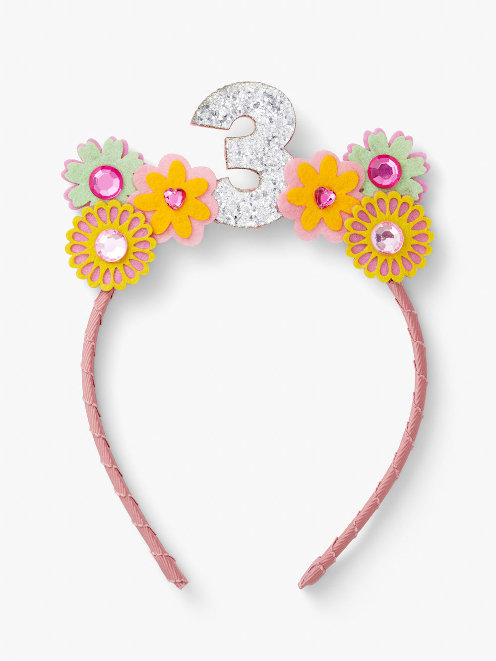 Stych Girls' 3rd Birthday Pink Floral Gem Crown Headband Pink 