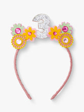 Load image into Gallery viewer, Stych Girls&#39; 3rd Birthday Pink Floral Gem Crown Headband Pink 