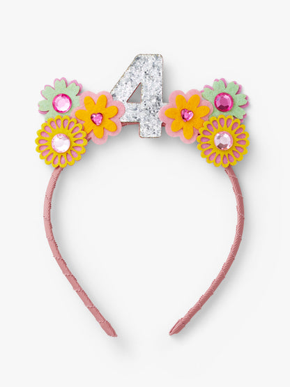 Stych Girls' 4th Birthday Pink Floral Gem Crown Headband Pink 