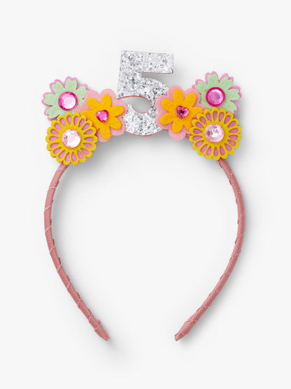 Stych Girls' 5th Birthday Pink Floral Gem Crown Headband Pink 