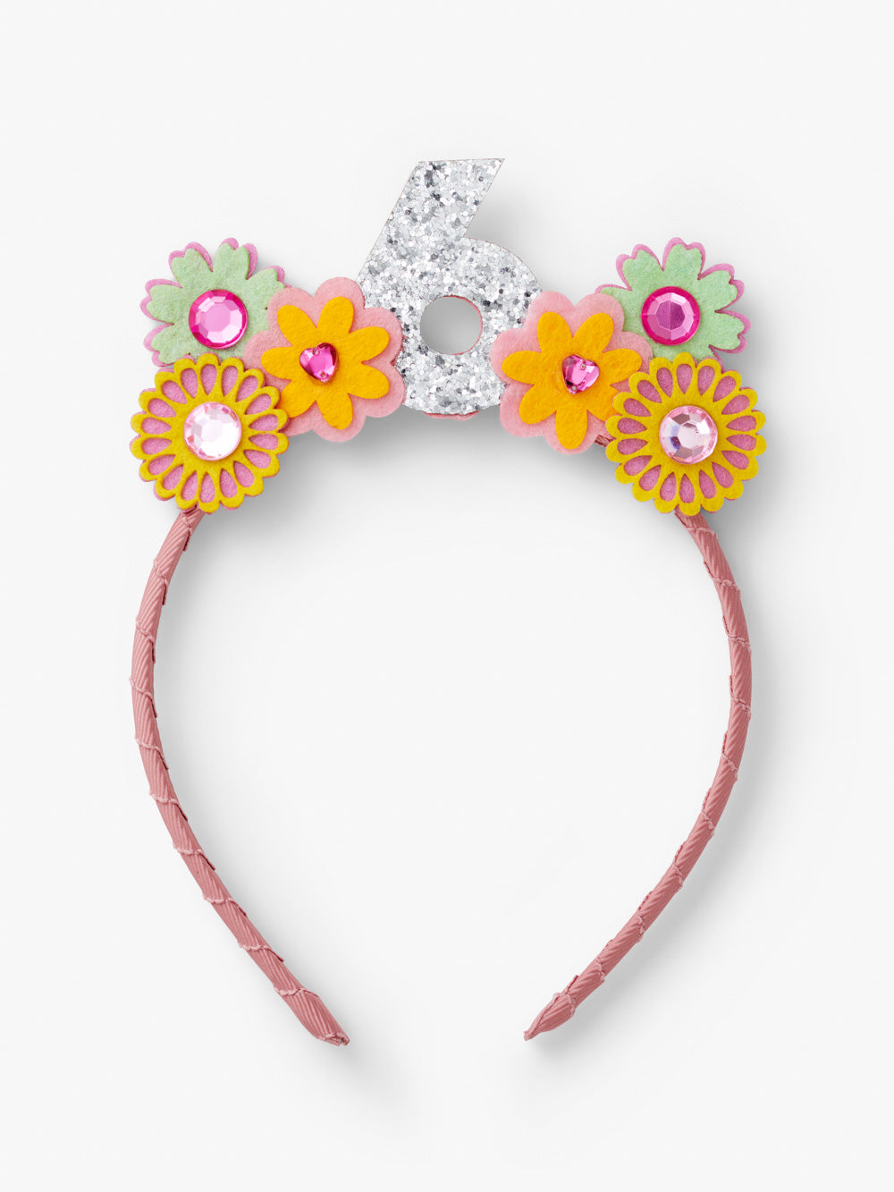 Stych Girls' 6th Birthday Pink Floral Gem Crown Headband Pink 