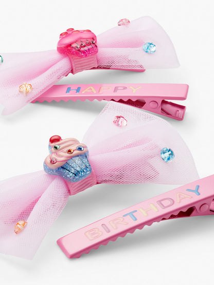 Happy Birthday and Tulle Bow Hair Clip Set