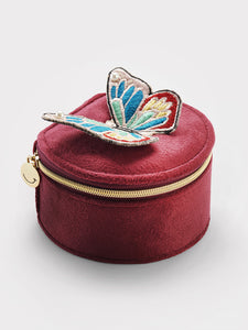 Stych Girl's Red Velour Jewellery Box With Bead & Embroidered Butterfly Applique , Zip clousure