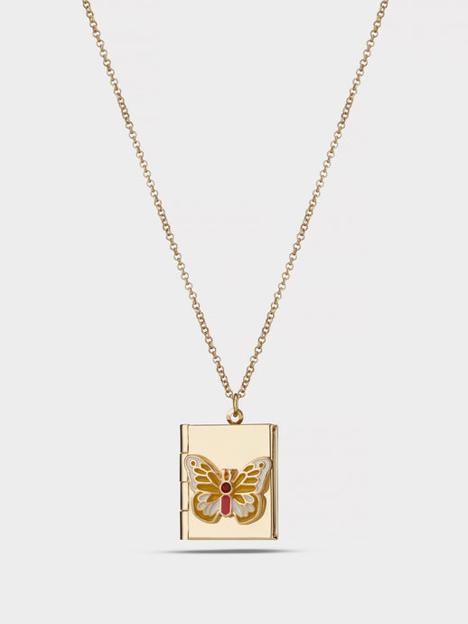 Stych Girl's Butterfly Locket Necklace, Gold, Adjustable Chain.