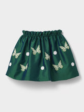 Load image into Gallery viewer, Stych Girl&#39;s Green Taffeta Lined  Skirt With Butterfly Embroidery Applique Elasticated Waistband Ages 3-5 &amp; 6-8 years