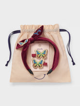 Load image into Gallery viewer, Girl&#39;s Red Velvet Embroidered Butterfly &amp; Unicorn Hair Gift Set 