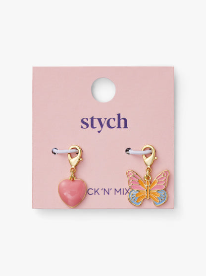 Stych Girls Be Charmed 2 Pack Dangle Charms of Butterfly & Pink Heart , one size