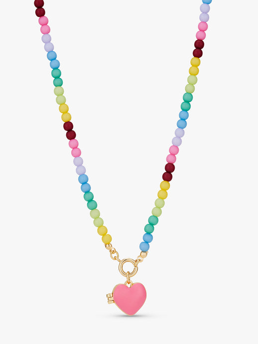 Stych Girls Be Charmed Multi-colour Beaded Necklace With Pink Heart Locket Charm, One Size 