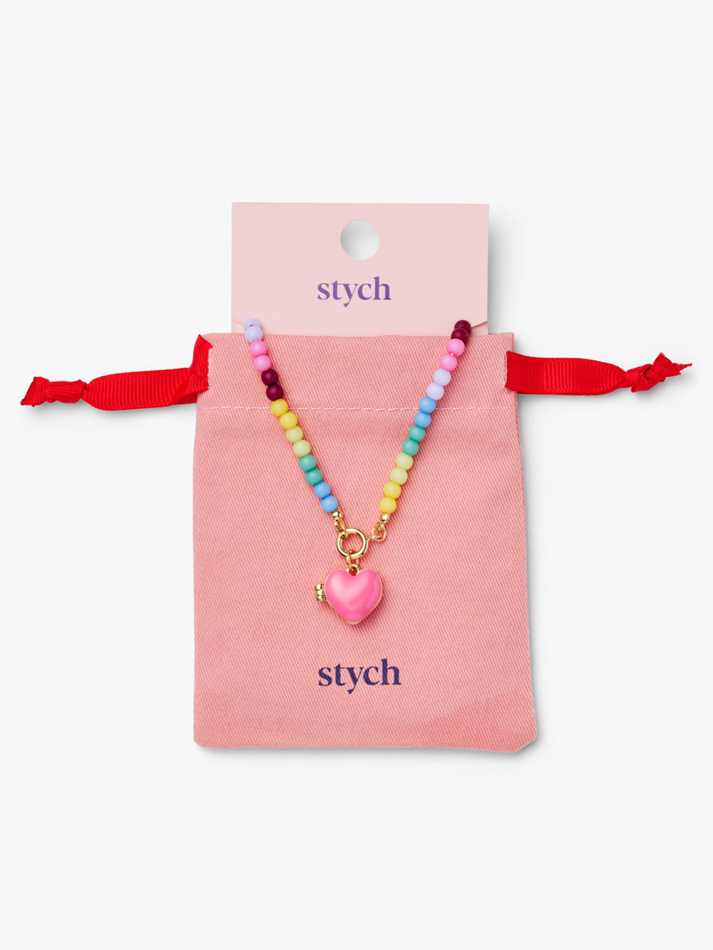 Stych Girls Be Charmed Multi-colour Beaded Necklace And Pink Heart Locket Charm With Gift Pouch 