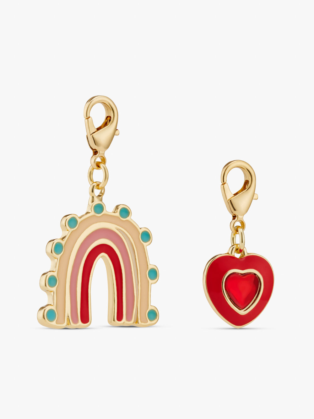 Stych Girls Rainbow & Red Gem Heart Charms, 2 Pack Dangle Charms 