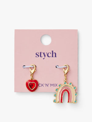 Stych Girls Be Charmed 2 Pack Dangle Charms of Rainbow & Red Gem Heart, one size