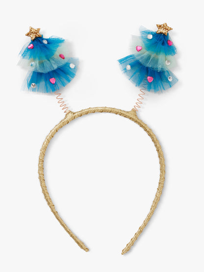 Stych Girl's Christmas Tree Tulle & Gem Bopper Headband With Gold Sparkle Star, one size 