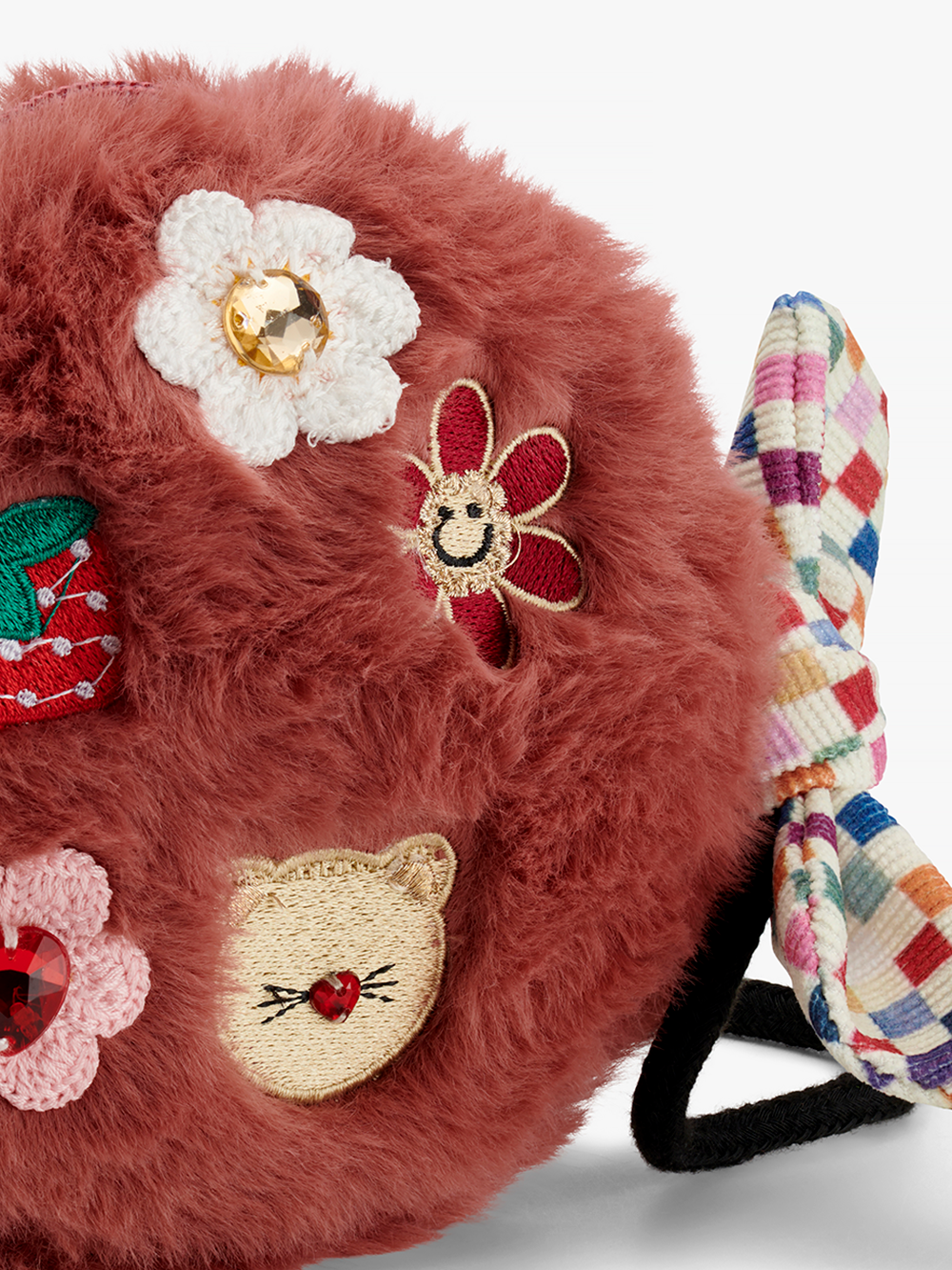 Cat And Flower Crochet Patch Crossbody Bag