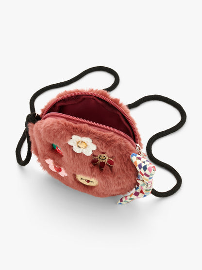 Cat And Flower Crochet Patch Crossbody Bag